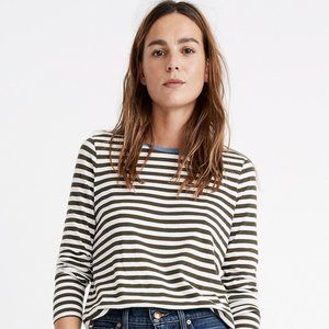 Madewell Northside Long-Sleeve Vintage Ringer Tee in Driggs Striped Olive Denim